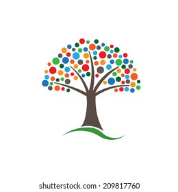 Multicolored circles tree image. Concept of Happiness and prosperous life.Vector icon 