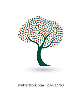 Multicolored circles tree image. Concept of fruitful and prosperous life.Vector icon 