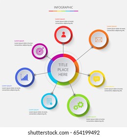 Multicolored circular infographics of 8 elements