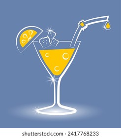Multicolored cocktail outlined with a white line on a colored background. Vector illustration.eps