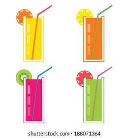 Multicolored cocktail set on the white background