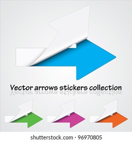 Multicolored collection of vector arrow stickers revealing colorful background