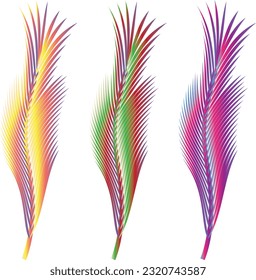 Multicolored colored feathers for carnival on a transparent background