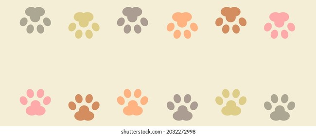 Multicolored colorful cute footprint of paws cat or dog pet flat vector icon.