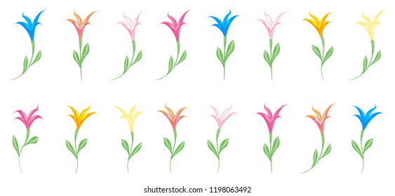 Multicolored colorful lilies set of elements for design isolated on white