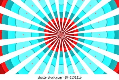 Multicolored colorful retro vintage old beautiful beautiful motley motley blue red white rays, circular clouds background. Vector illustration