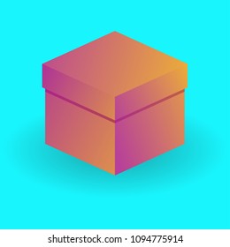 Multicolored, colourful packing box. Flat isometric vector cartoon illustration. Objects isolated on a blue background.