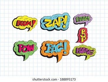 multicolored comic sound Effects  Speech Bubble Cartoon
