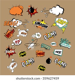 Multicolored Comics Sound Effects and Explosions. Vector Illustartion
