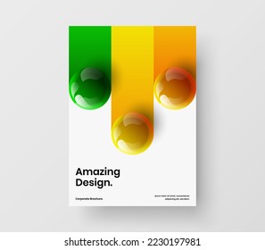 Multicolored company brochure A4 vector design concept. Fresh realistic balls corporate identity layout.