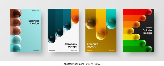 Multicolored company brochure design vector illustration collection. Creative 3D spheres corporate identity concept composition.