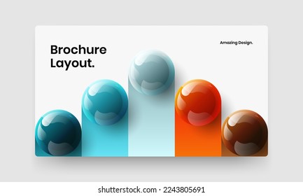 Multicolored company brochure design vector concept. Premium realistic spheres horizontal cover illustration.