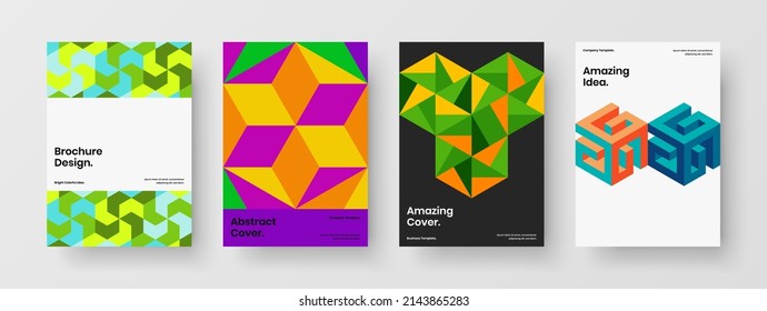 Multicolored company cover A4 design vector illustration composition. Premium geometric pattern presentation layout collection.