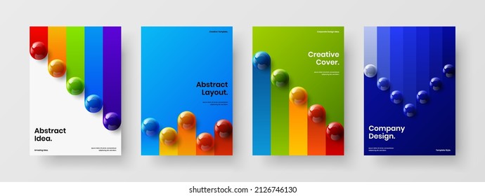 Multicolored company cover design vector concept composition. Abstract 3D balls annual report template collection.