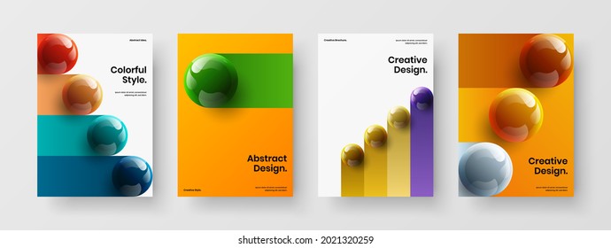 Multicolored company cover vector design template composition. Original 3D balls placard layout bundle.