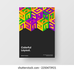 Multicolored company identity A4 design vector illustration. Clean mosaic hexagons booklet template.
