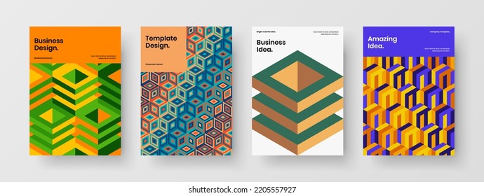 Mehrfarbige Firmenidentität A4 Vektor Design-Layout-Paket. Frische geometrische Fliesenbroschürenzusammensetzung.