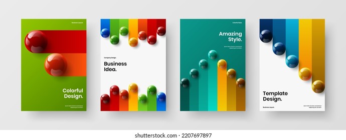 Multicolored company identity vector design template collection. Bright realistic spheres journal cover illustration set.