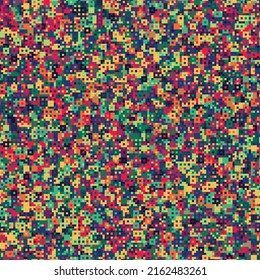 Multicolored composition of small squares arranged on vertical and horizontal lines. Geometric texture. Seamless repeating pattern. Vector image. 