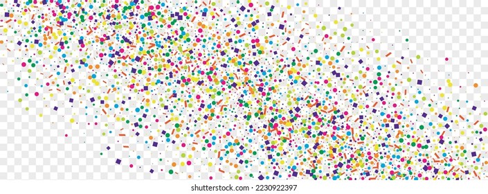 Multicolored Confetti Background Transparent Vector. Element Event Card. Bright Group. Rainbow Polka Carnaval. Circle Wallpaper Illustration.