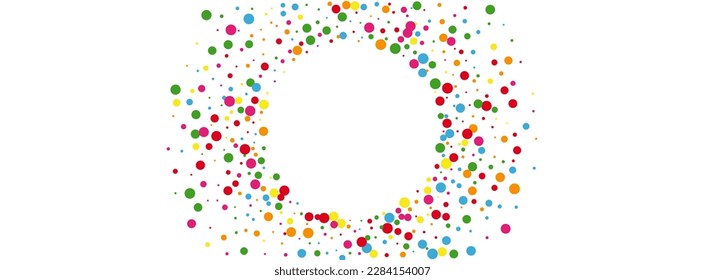 Multicolored Confetti Background White Vector. Geometric Fete Frame. Colorful Geometric. Rainbow Polka Ribbon. Element Congratulation Illustration.