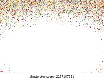 Multicolored Confetti Background White Vector. Polka Fun Illustration. Colorful Festive. Bright Geometric Falling. Circle Carnaval Card.