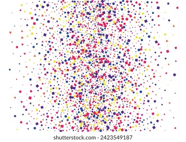 Multicolored Confetti Background White Vector. Round Christmas Frame. Colorful Decoration. Rainbow Element Congratulation. Geometric Shrovetide Illustration.