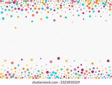 Multicolored Confetti Celebrate Vector Transparent Background. Fun Polka Backdrop. Carnaval Circle Wallpaper. Color Rain Happy Banner.