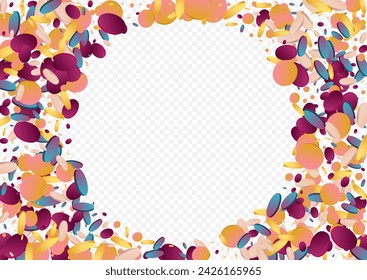 Multicolored Confetti Decoration Panoramic Grey Background. Unicorn Christmas Round Banner. Vector Design. Holographic Fun Pattern.