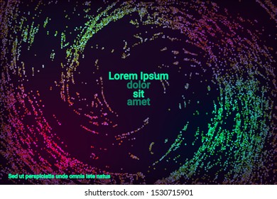 Multicolored confetti dots on a black background. Luxury holiday background. Shiny grainy abstract texture shimmers on a dark background. Design element. Vector illustration, eps 10.