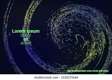 Multicolored confetti dots on a black background. Luxury holiday background. Shiny grainy abstract texture shimmers on a dark background. Design element. Vector illustration, eps 10.