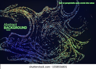 Multicolored confetti dots on a black background. Luxury holiday background. Shiny grainy abstract texture shimmers on a dark background. Design element. Vector illustration, eps 10.