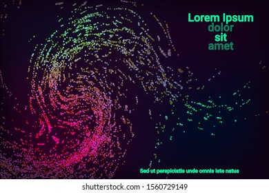 Multicolored confetti dots on a black background. Luxury holiday background. Shiny grainy abstract texture shimmers on a dark background. Design element. Vector illustration, eps 10.