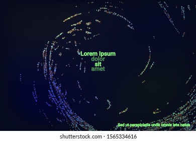 Multicolored confetti dots on a black background. Luxury holiday background. Shiny grainy abstract texture shimmers on a dark background. Design element. Vector illustration, eps 10.