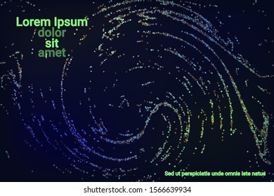 Multicolored confetti dots on a black background. Luxury holiday background. Shiny grainy abstract texture shimmers on a dark background. Design element. Vector illustration, eps 10.