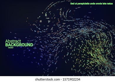 Multicolored confetti dots on a black background. Luxury holiday background. Shiny grainy abstract texture shimmers on a dark background. Design element. Vector illustration, eps 10.