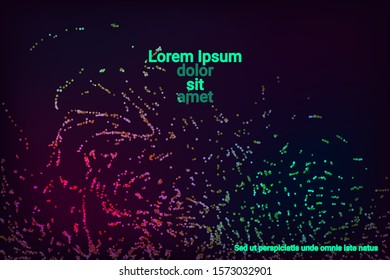 Multicolored confetti dots on a black background. Luxury holiday background. Shiny grainy abstract texture shimmers on a dark background. Design element. Vector illustration, eps 10.