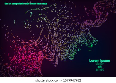 Multicolored confetti dots on a black background. Luxury holiday background. Shiny grainy abstract texture shimmers on a dark background. Design element. Vector illustration, eps 10.