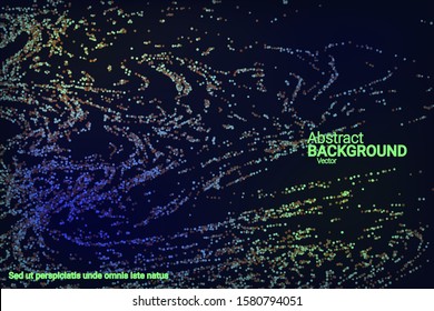 Multicolored confetti dots on a black background. Luxury holiday background. Shiny grainy abstract texture shimmers on a dark background. Design element. Vector illustration, eps 10.