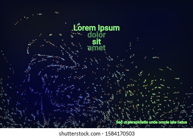 Multicolored confetti dots on a black background. Luxury holiday background. Shiny grainy abstract texture shimmers on a dark background. Design element. Vector illustration, eps 10.