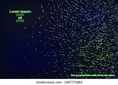 Multicolored confetti dots on a black background. Luxury holiday background. Shiny grainy abstract texture shimmers on a dark background. Design element. Vector illustration, eps 10.