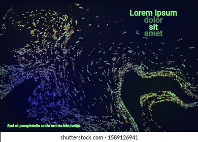 Multicolored confetti dots on a black background. Luxury holiday background. Shiny grainy abstract texture shimmers on a dark background. Design element. Vector illustration, eps 10.