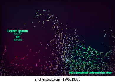 Multicolored confetti dots on a black background. Luxury holiday background. Shiny grainy abstract texture shimmers on a dark background. Design element. Vector illustration, eps 10.