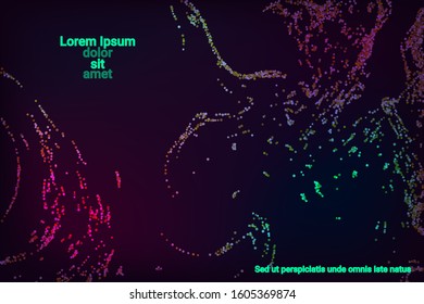 Multicolored confetti dots on a black background. Luxury holiday background. Shiny grainy abstract texture shimmers on a dark background. Design element. Vector illustration, eps 10.