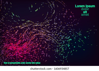 Multicolored confetti dots on a black background. Luxury holiday background. Shiny grainy abstract texture shimmers on a dark background. Design element. Vector illustration, eps 10.