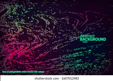 Multicolored confetti dots on a black background. Luxury holiday background. Shiny grainy abstract texture shimmers on a dark background. Design element. Vector illustration, eps 10.