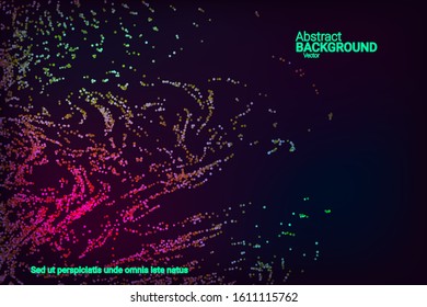 Multicolored confetti dots on a black background. Luxury holiday background. Shiny grainy abstract texture shimmers on a dark background. Design element. Vector illustration, eps 10.