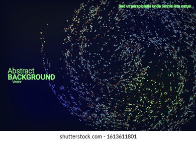 Multicolored confetti dots on a black background. Luxury holiday background. Shiny grainy abstract texture shimmers on a dark background. Design element. Vector illustration, eps 10.
