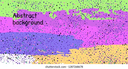 Multicolored confetti dots on a striped background. The concept of festive decoration. Fashionable color concept. Pattern from a striped background with chaotic confetti dots for design poster, banner