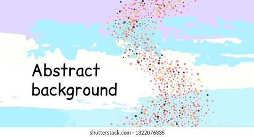 Multicolored confetti dots on a striped background. The concept of festive decoration. Fashionable color concept. Pattern from a striped background with chaotic confetti dots for design poster, banner